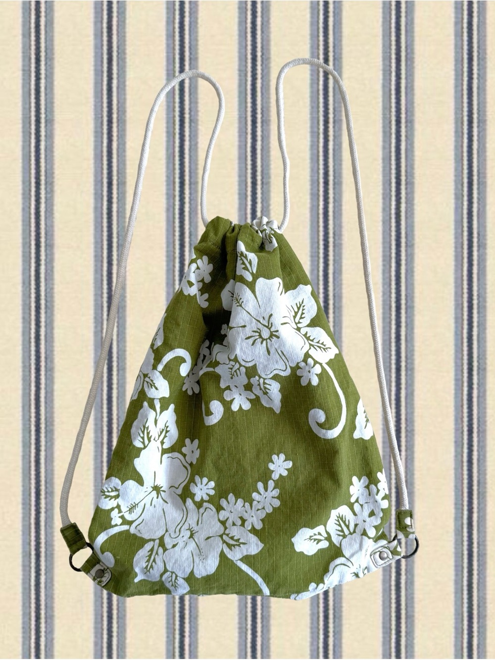 Old Navy Olive Green Floral Drawstring Backpack